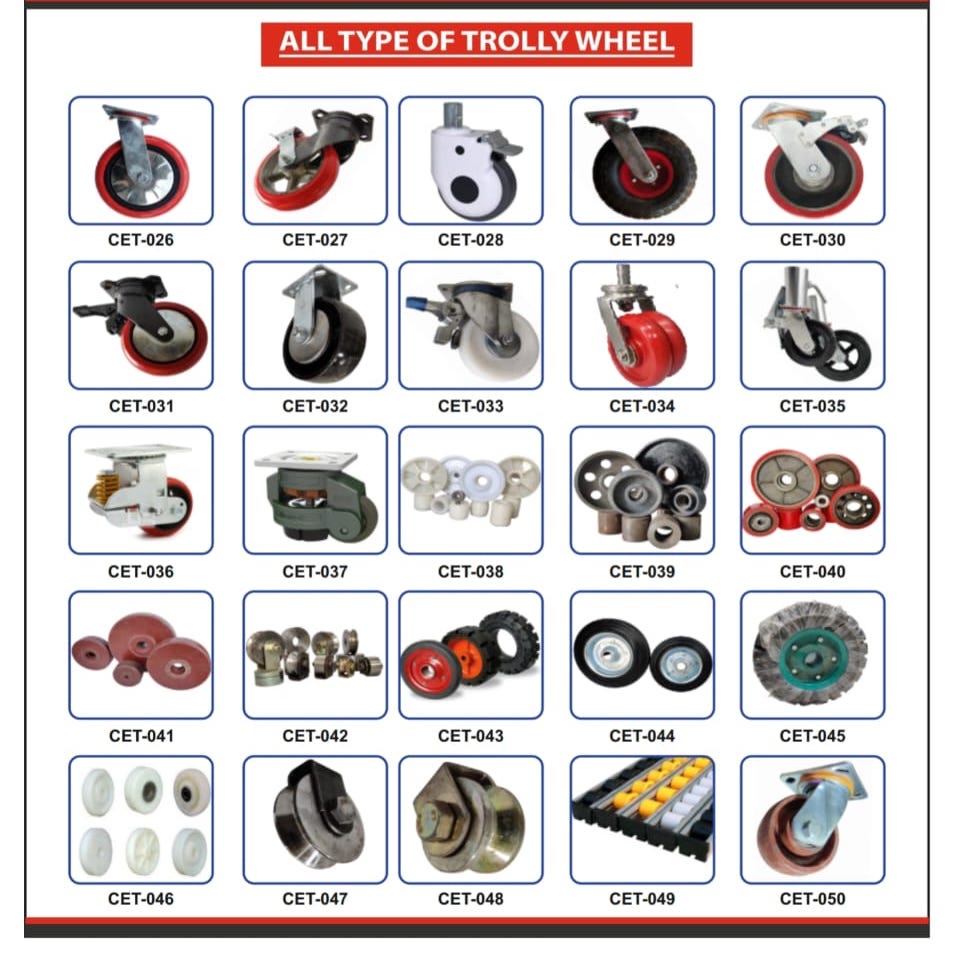 Werkon trolley wheel range - 50+ variants including PU, rubber, nylon, cast iron castors, CET-01 to CET-050